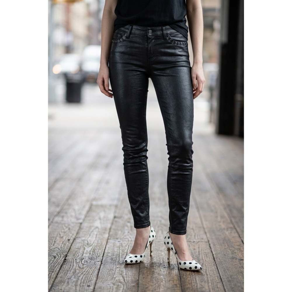 NEW PAIGE Black Verdugo Ankle Leather Pants EYELET GROMMET POCKETS 29